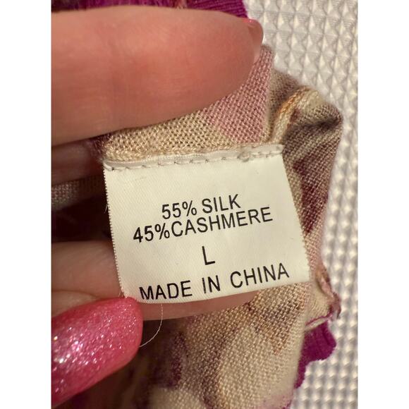 Till The End Womens L Silk Cashmere Colorful Floral Sequins Pearl Knit Cardigan - Picture 6 of 11